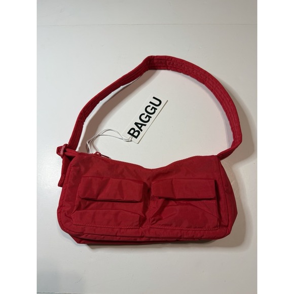 BAGGU Handbags - Baggu Cargo Shoulder Bag Candy Apple Red Nylon Baguette Purse NWT